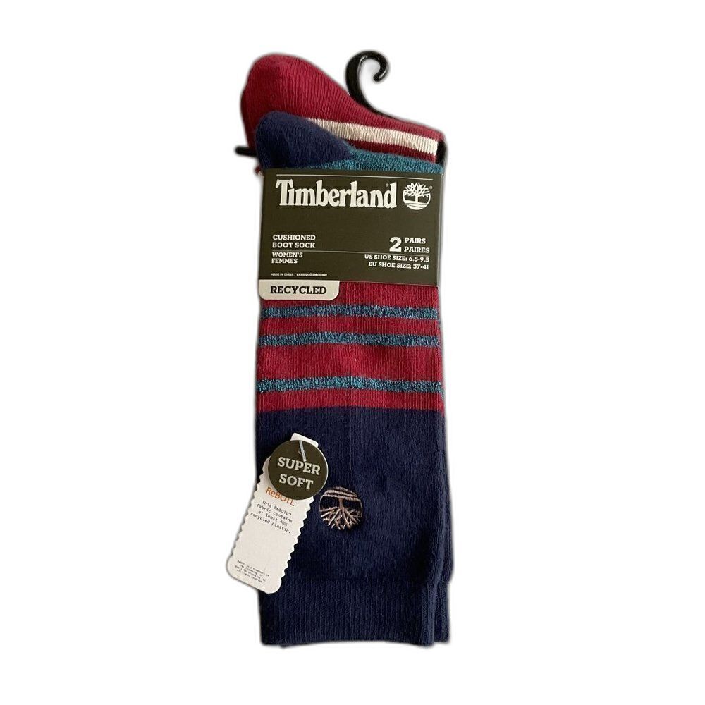 Timberland Cushioned Boot Socks 2-Pack Super Soft Striped Size 6.5-9.5